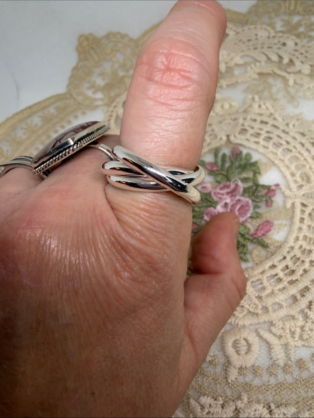 925 Sterling Silver Triple Interlocking Three Band Statement Ring Minimalist